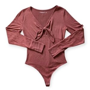 Abercrombie & Fitch Soft A&F Cozy Long Sleeve Tie-front Bodysuit, Size Small